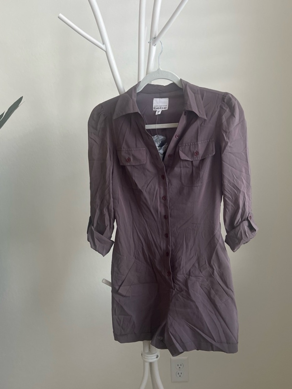Kardashian Kollection Mauve Button-Front Tunic Shirt